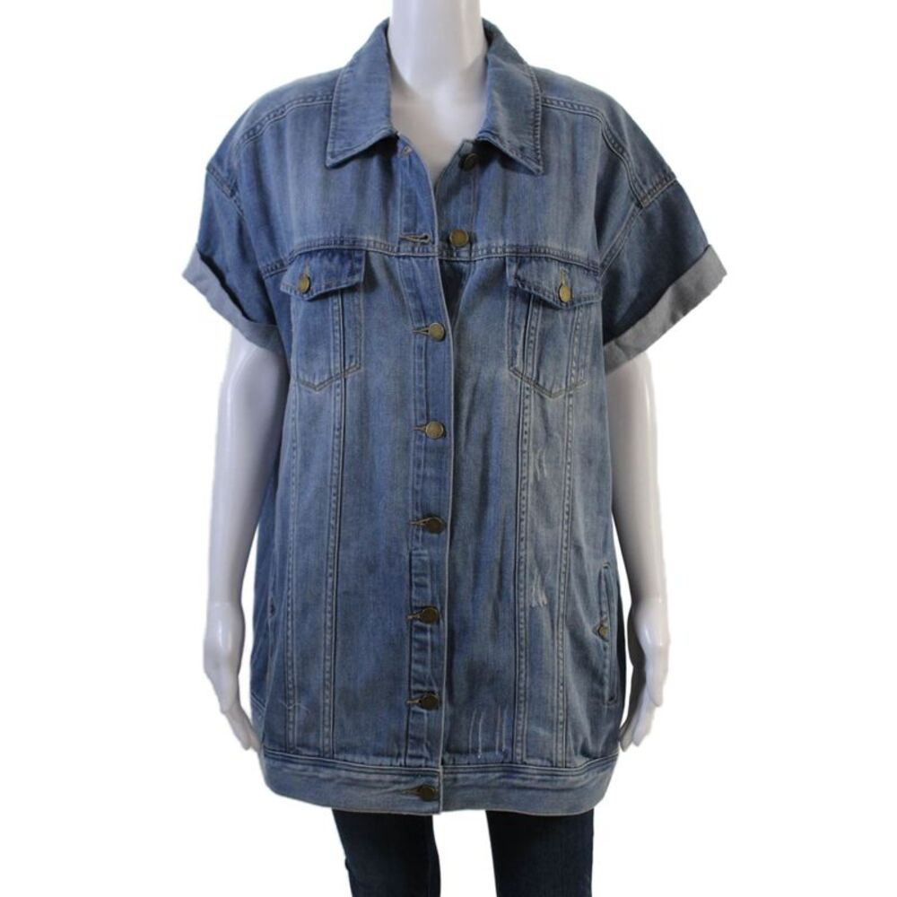 Liverpool Los Angeles Womens Cotton Button Long Sleeve Denim Jacket Blue Size L